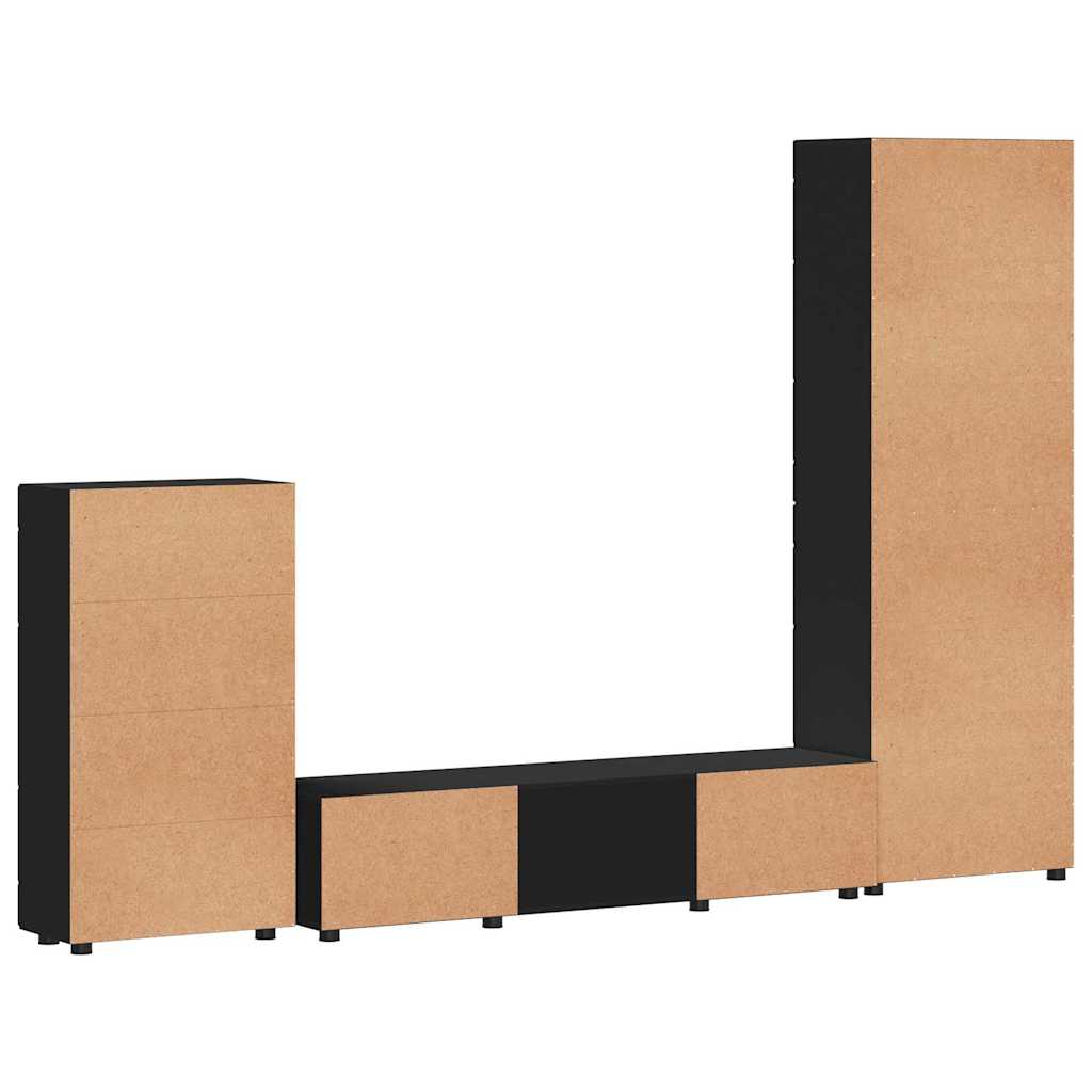 TV Cabinet Set with Drawer FLORIN 3 pcs Black Engineered Wood