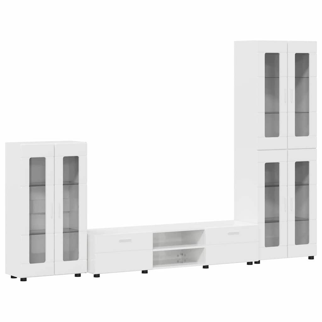 TV Cabinet Set FLORIN 3 pcs High Gloss White Engineered Wood