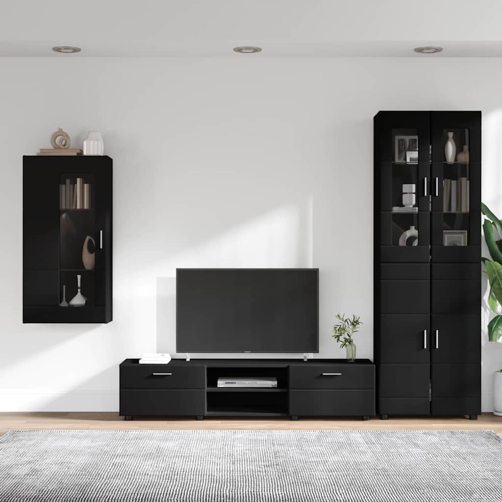 TV Cabinet Set with Drawer FLORIN 3 pcs Black Engineered Wood