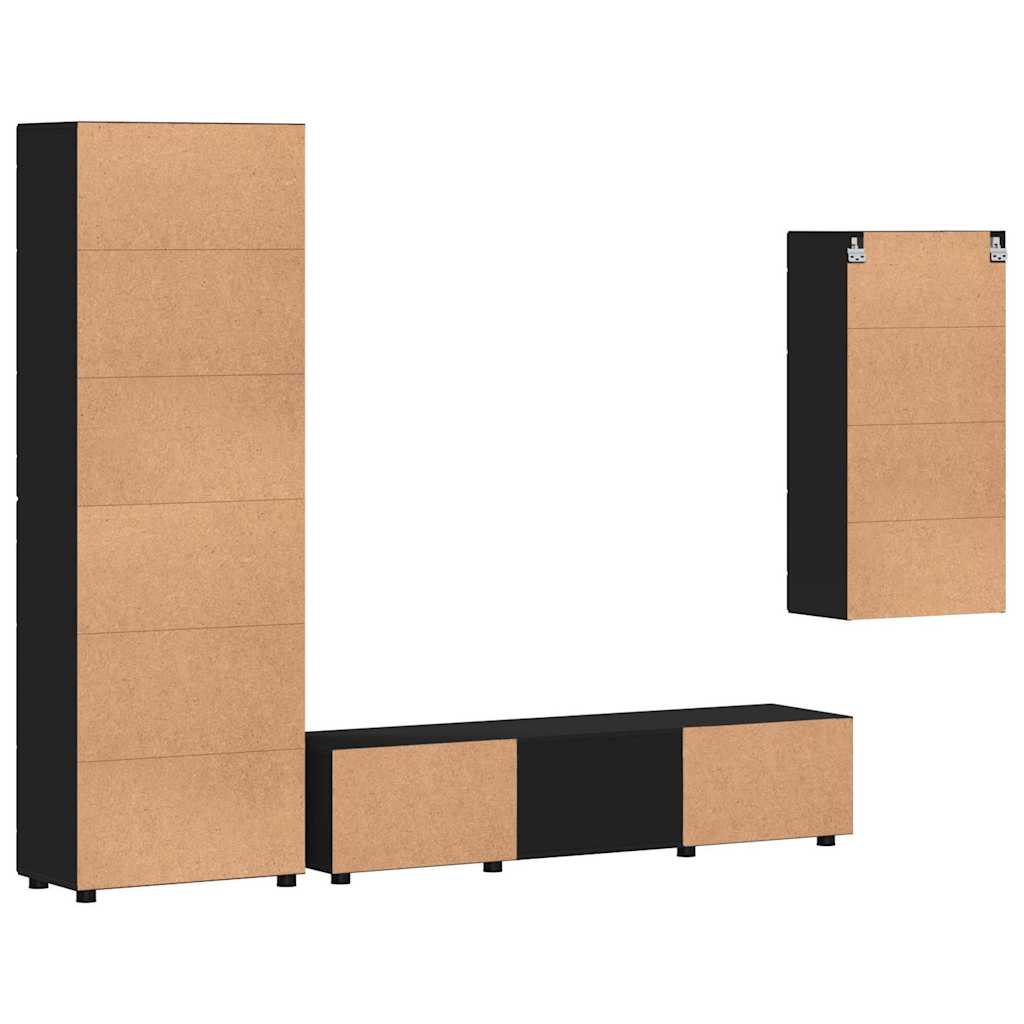 TV Cabinet Set with Drawer FLORIN 3 pcs Black Engineered Wood