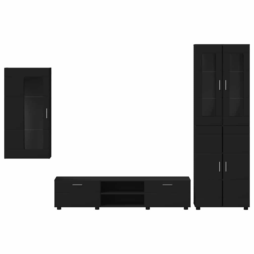TV Cabinet Set with Drawer FLORIN 3 pcs Black Engineered Wood