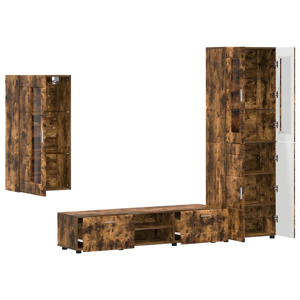 TV Cabinet Set FLORIN 3 pcs Smoked Oak Engineered Wood