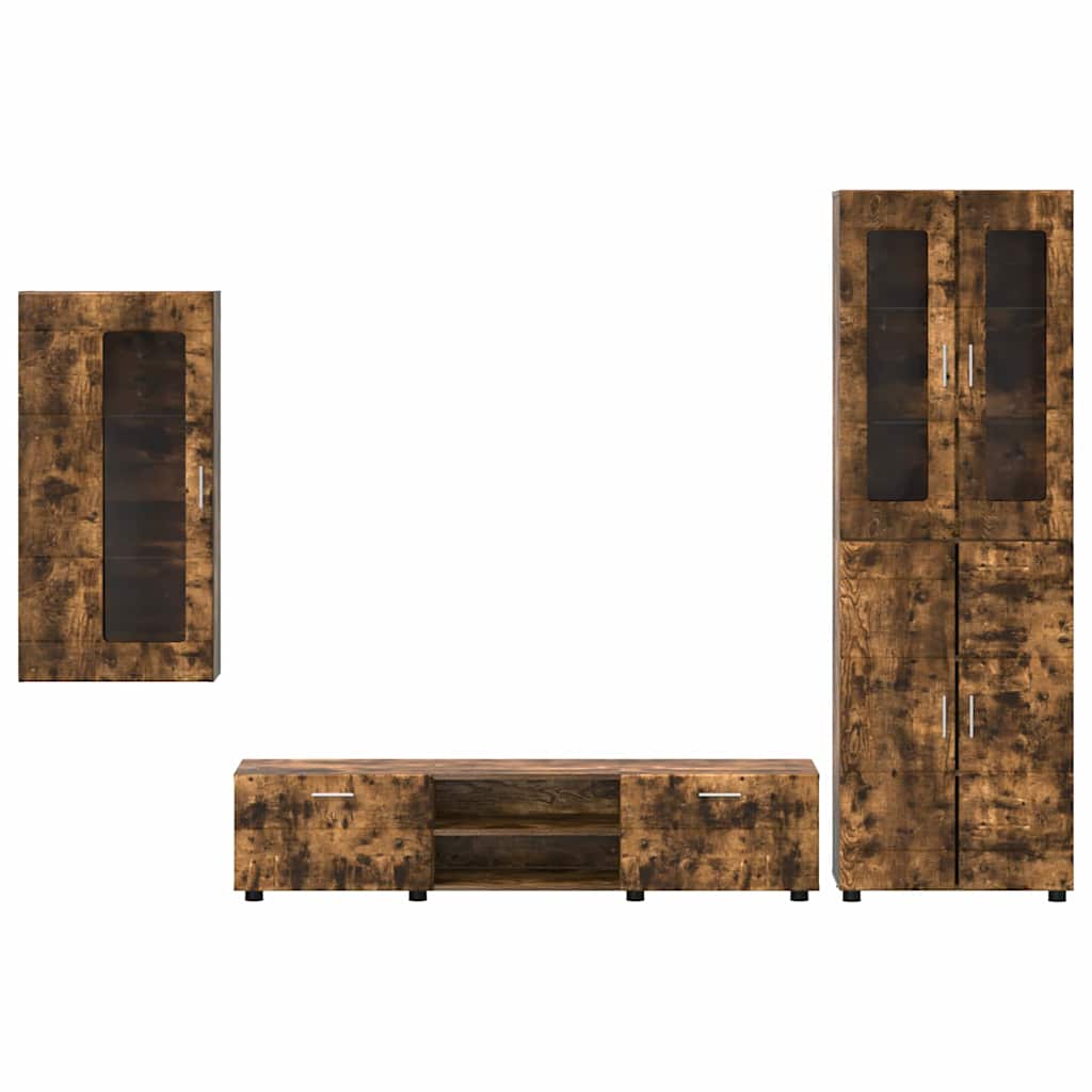 TV Cabinet Set FLORIN 3 pcs Smoked Oak Engineered Wood