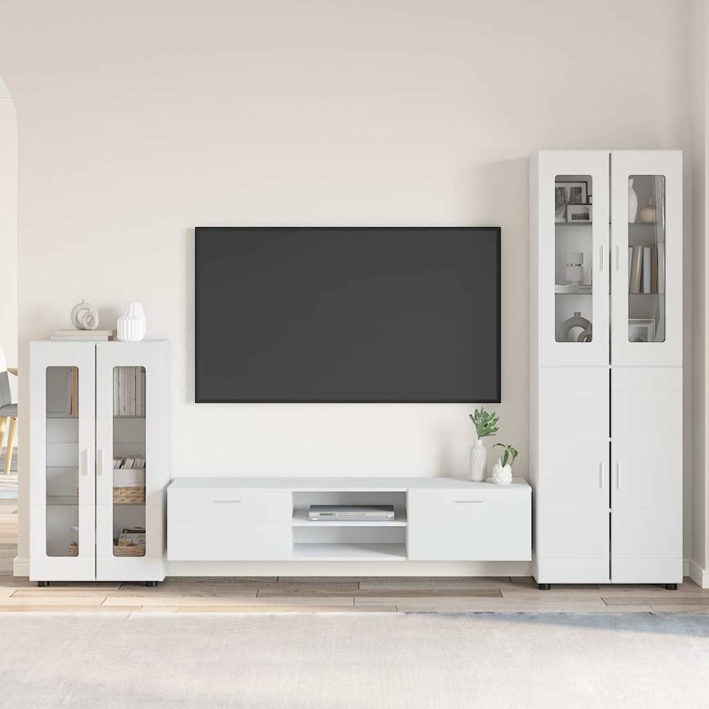 TV Cabinet Set with Drawer FLORIN 3 pcs White Engineered Wood