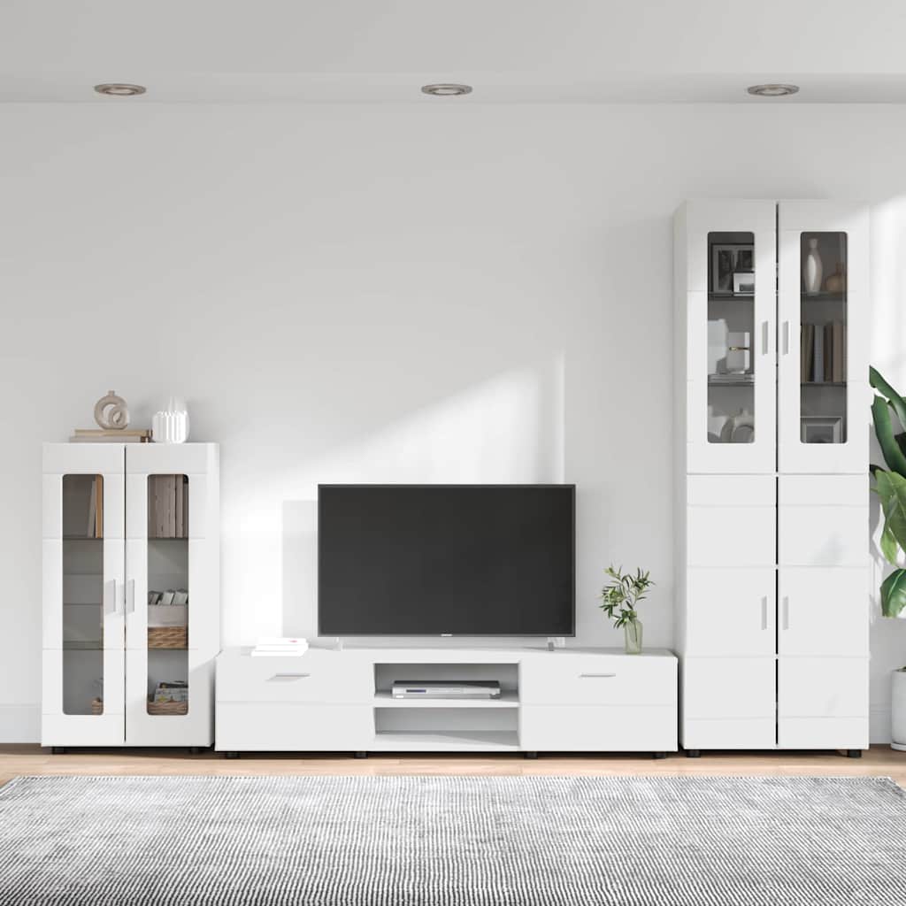 TV Cabinet Set with Drawer FLORIN 3 pcs White Engineered Wood