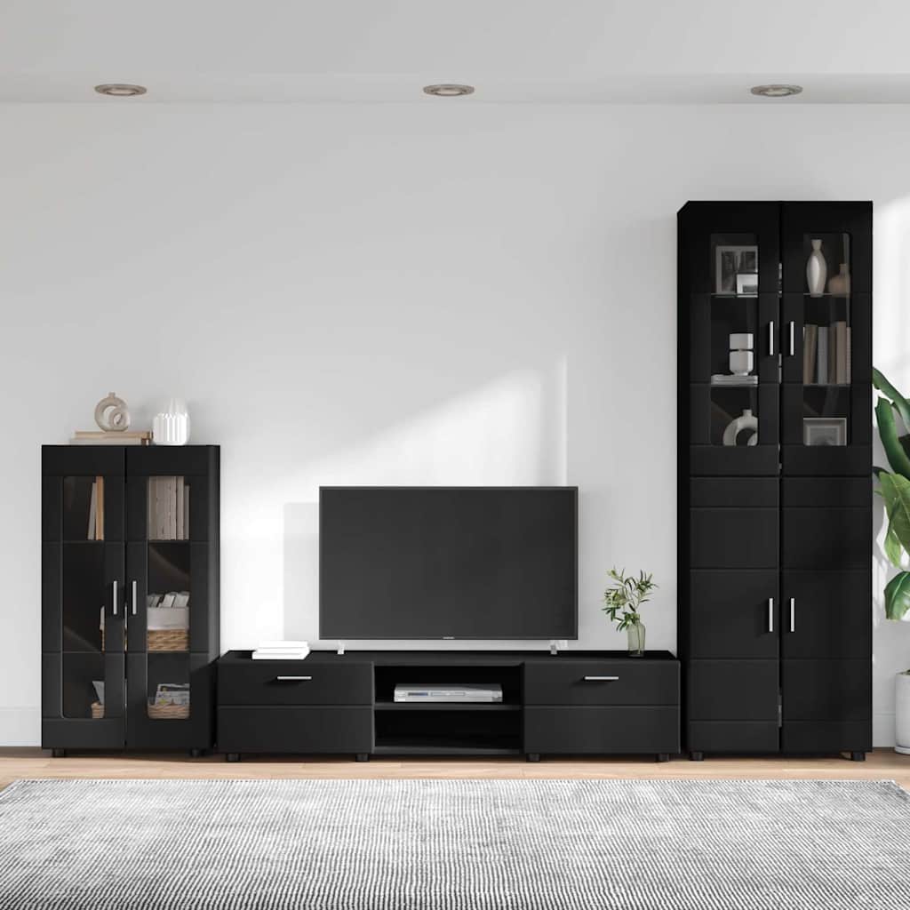 TV Cabinet Set with Drawer FLORIN 3 pcs Black Engineered Wood