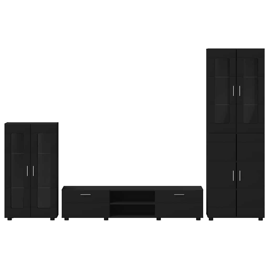 TV Cabinet Set with Drawer FLORIN 3 pcs Black Engineered Wood