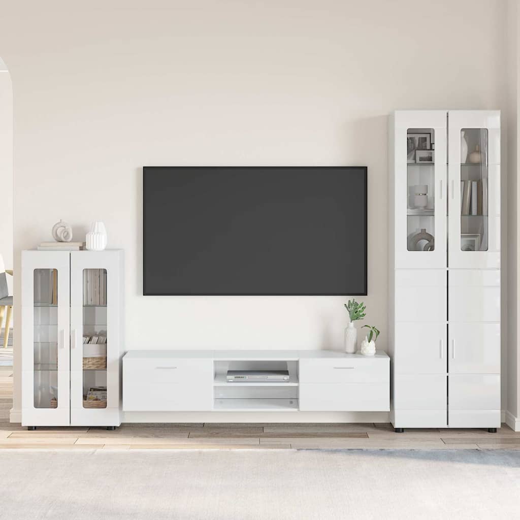 TV Cabinet Set FLORIN 3 pcs High Gloss White Engineered Wood