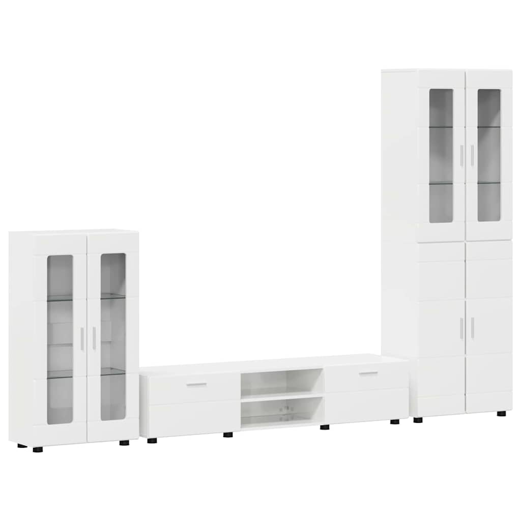 TV Cabinet Set FLORIN 3 pcs High Gloss White Engineered Wood