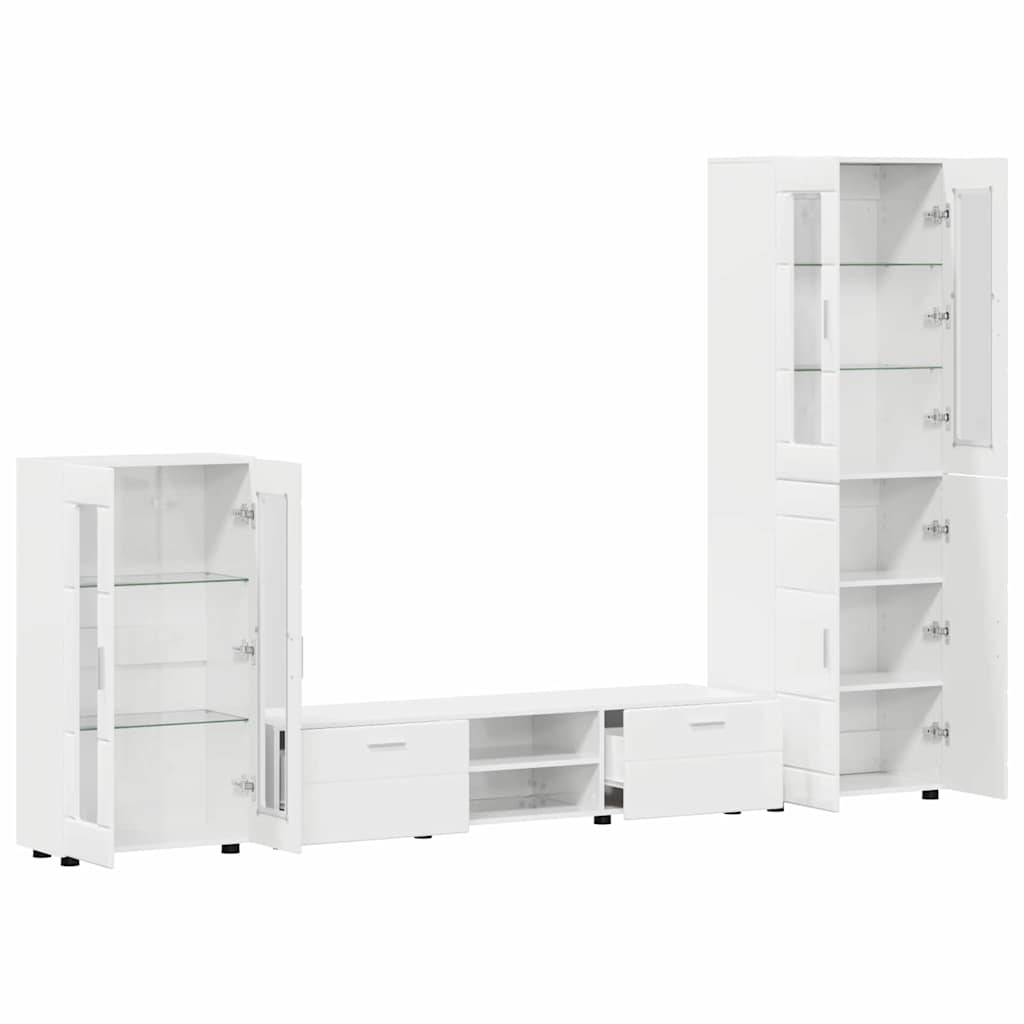TV Cabinet Set FLORIN 3 pcs High Gloss White Engineered Wood
