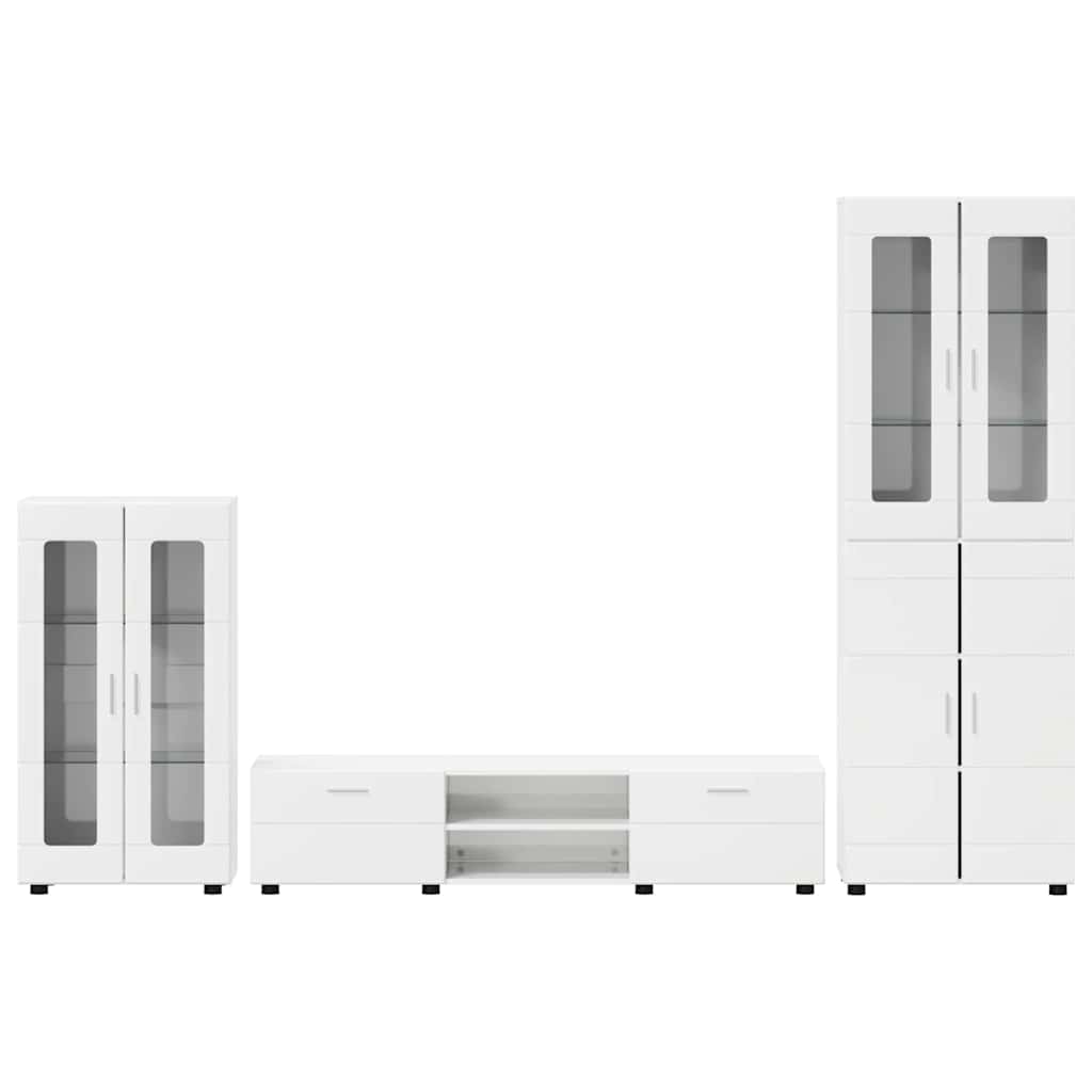TV Cabinet Set FLORIN 3 pcs High Gloss White Engineered Wood