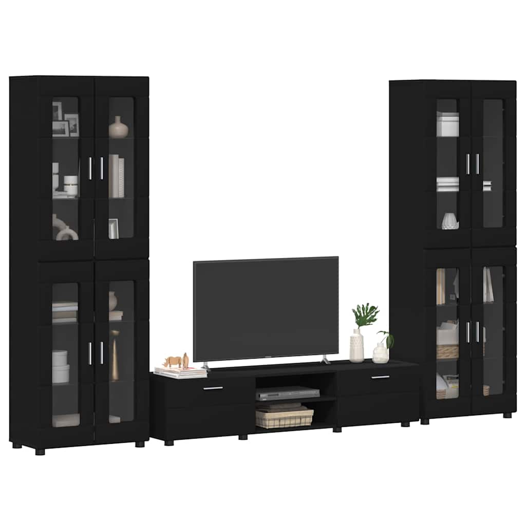 TV Cabinet Set with Drawer FLORIN 3 pcs Black Engineered Wood