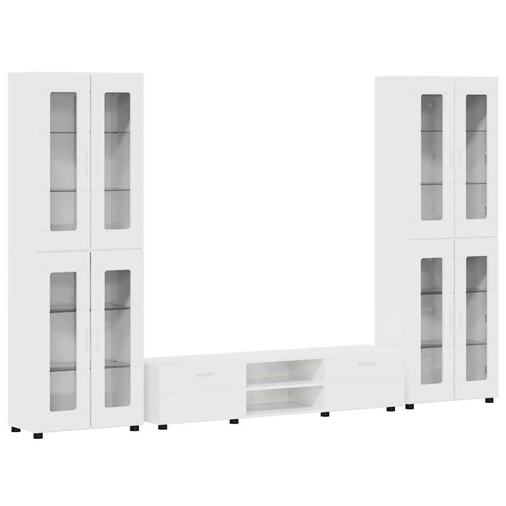 TV Cabinet Set FLORIN 3 pcs High Gloss White Engineered Wood