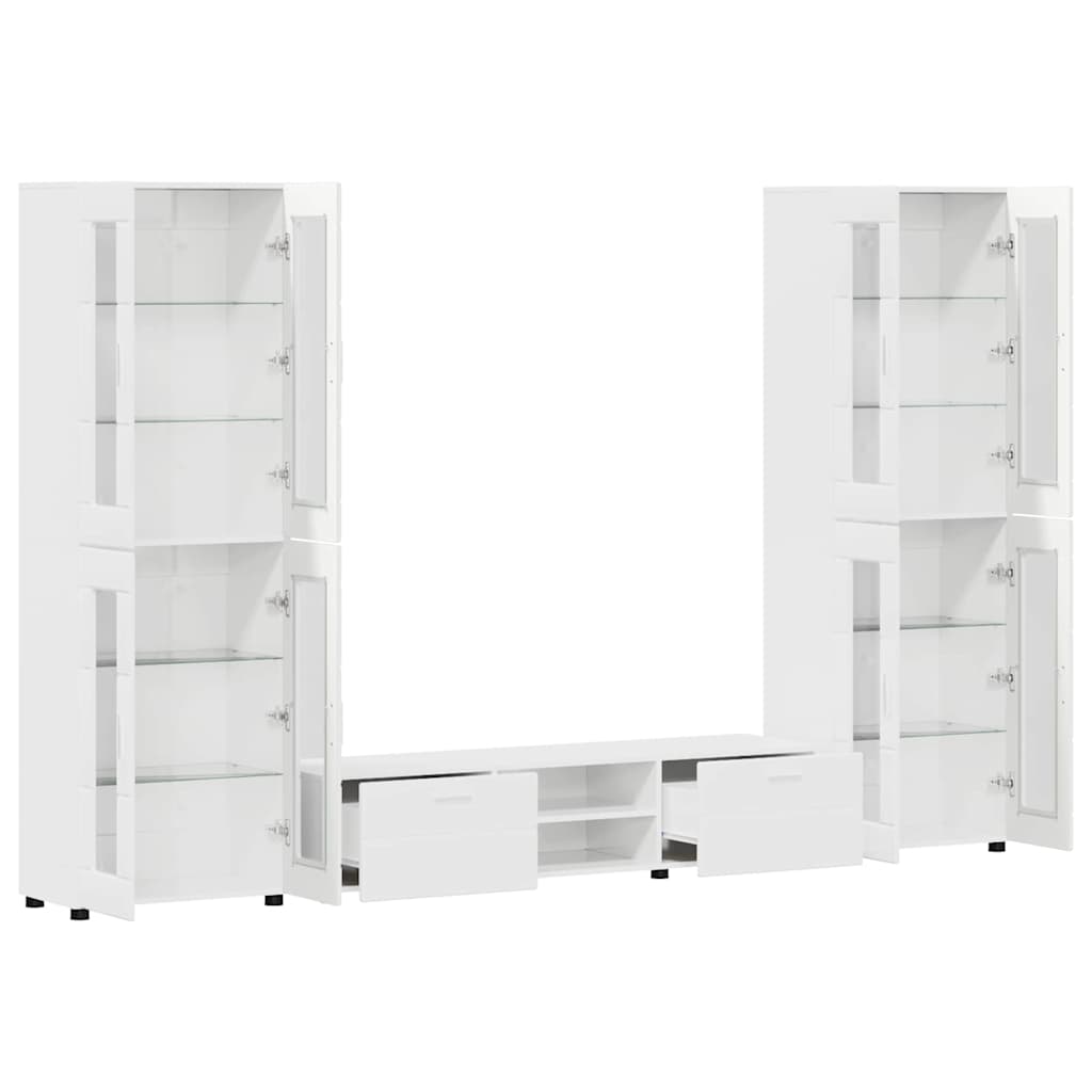 TV Cabinet Set FLORIN 3 pcs High Gloss White Engineered Wood
