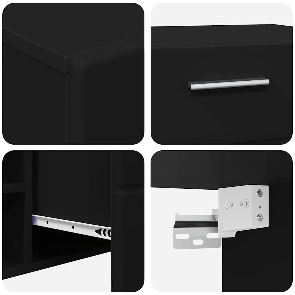 TV Cabinet Set with Drawer FLORIN 3 pcs Black Engineered Wood