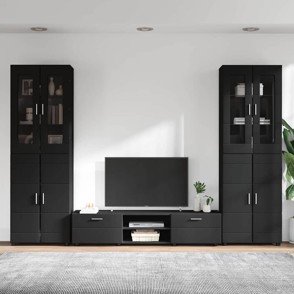 TV Cabinet Set with Drawer FLORIN 3 pcs Black Engineered Wood