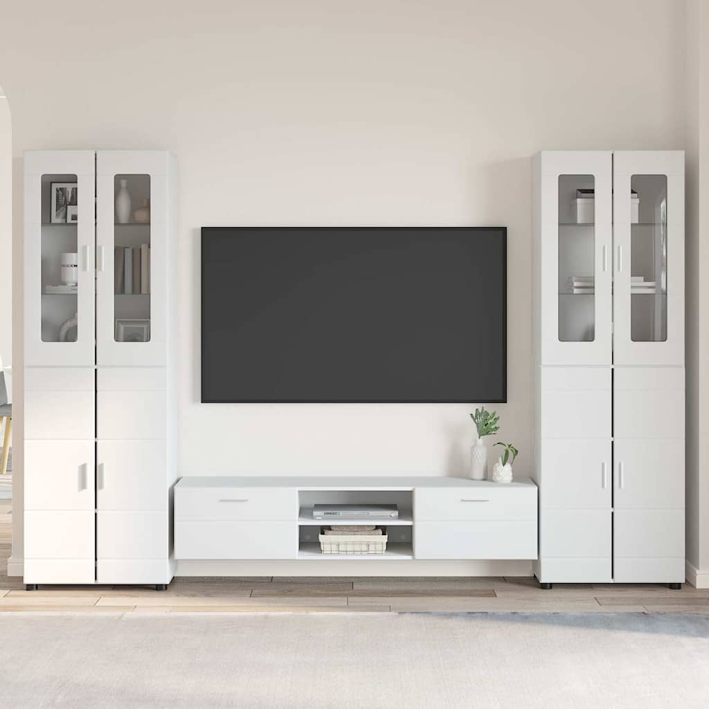 TV Cabinet Set FLORIN 3 pcs High Gloss White Engineered Wood