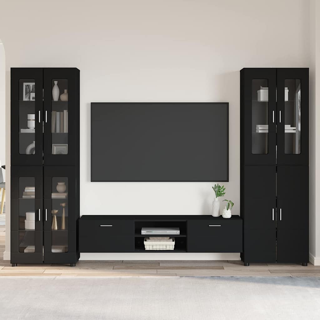 TV Cabinet Set with Drawer FLORIN 3 pcs Black Engineered Wood