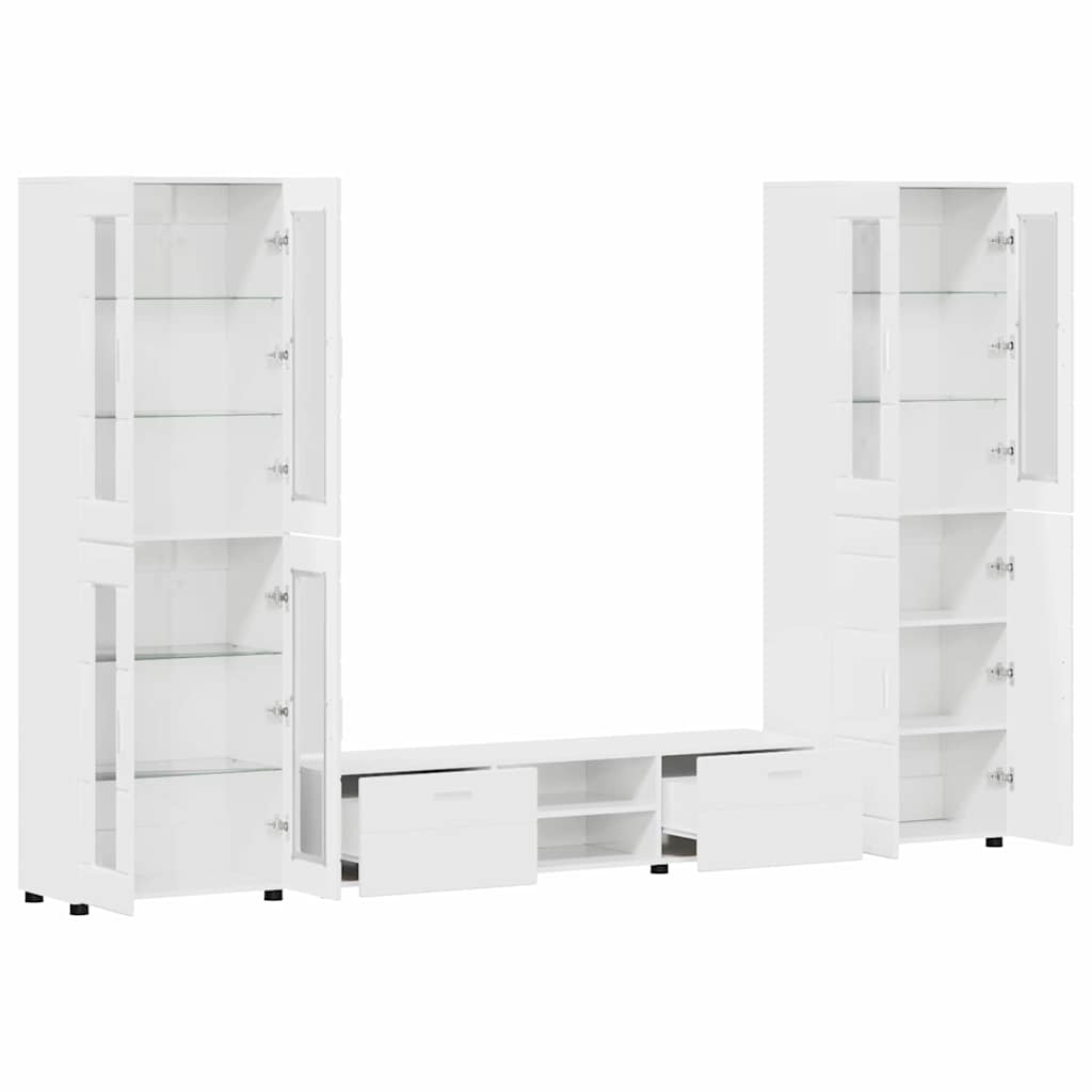 TV Cabinet Set FLORIN 3 pcs High Gloss White Engineered Wood
