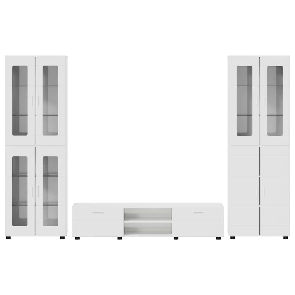 TV Cabinet Set FLORIN 3 pcs High Gloss White Engineered Wood