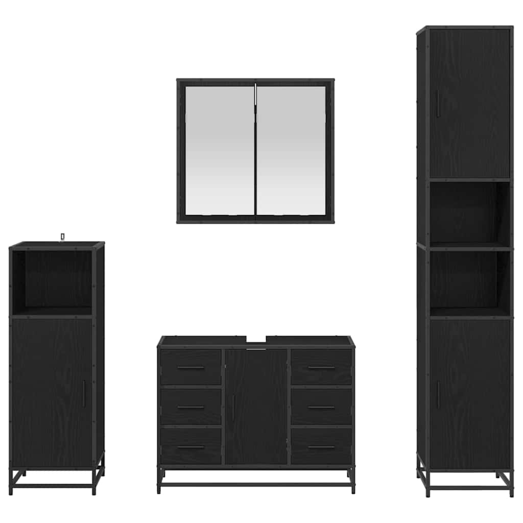 Bathroom Furniture Set 4 pcs Black Oak Engineered Wood