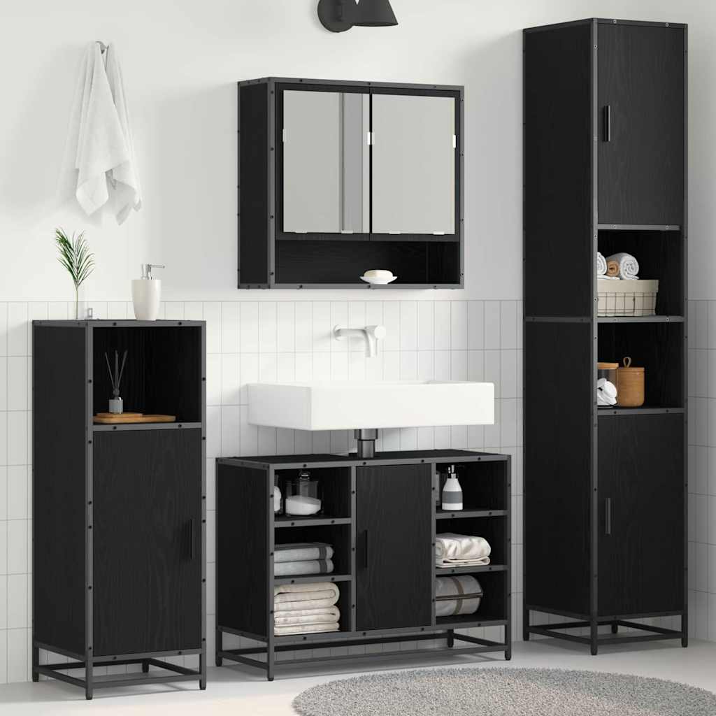 Bathroom Furniture Set with Door Black Oak 35 x 37.5 x 188.5 cm
