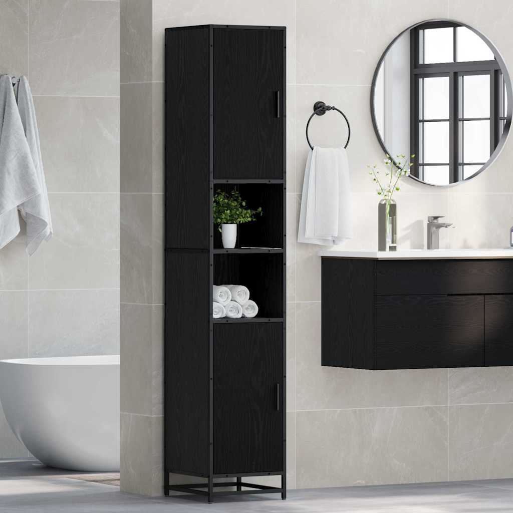 Bathroom Furniture Set with Door Black Oak 35 x 37.5 x 188.5 cm