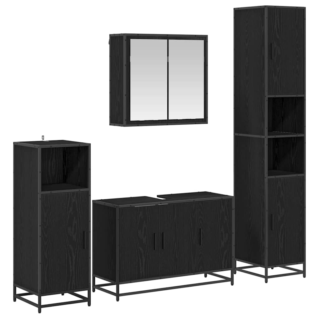 Bathroom Furniture Set 4 pcs Black Oak Engineered Wood