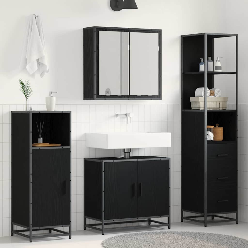 Bathroom Furniture Set 3 pcs Black Oak Engineered Wood