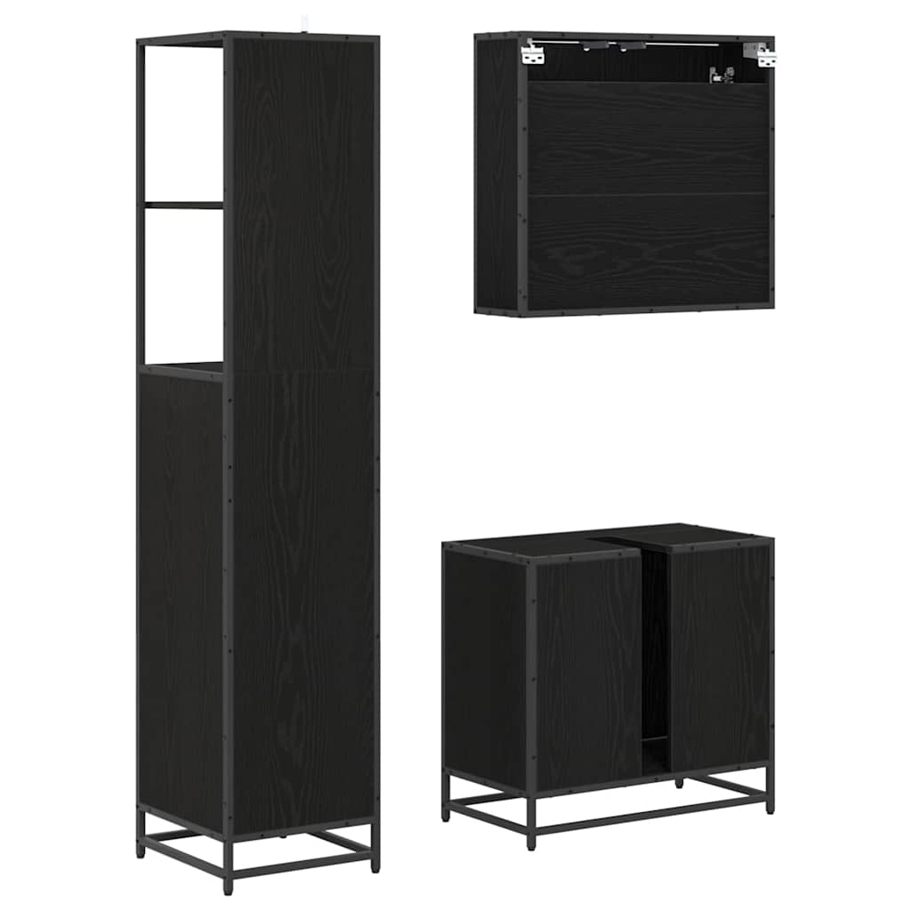 Bathroom Furniture Set 3 pcs Black Oak Engineered Wood