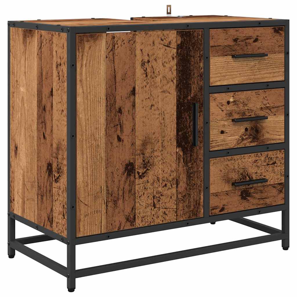 Bathroom Furniture Set with Door 4 pcs Old Wood Engineered Wood