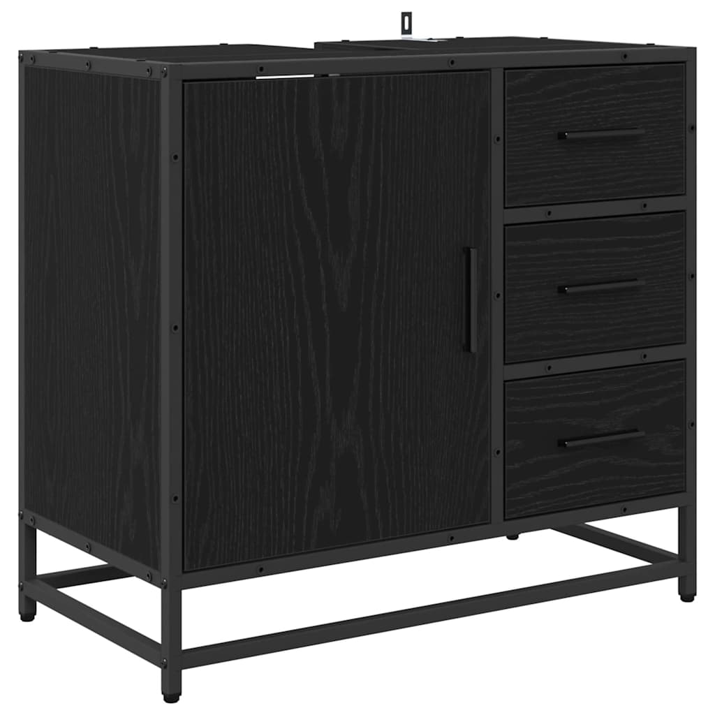 Bathroom Furniture Set 4 pcs Black Oak Engineered Wood