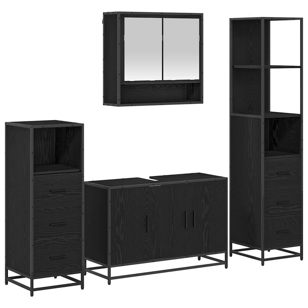Bathroom Furniture Set 4 pcs Black Oak Engineered Wood