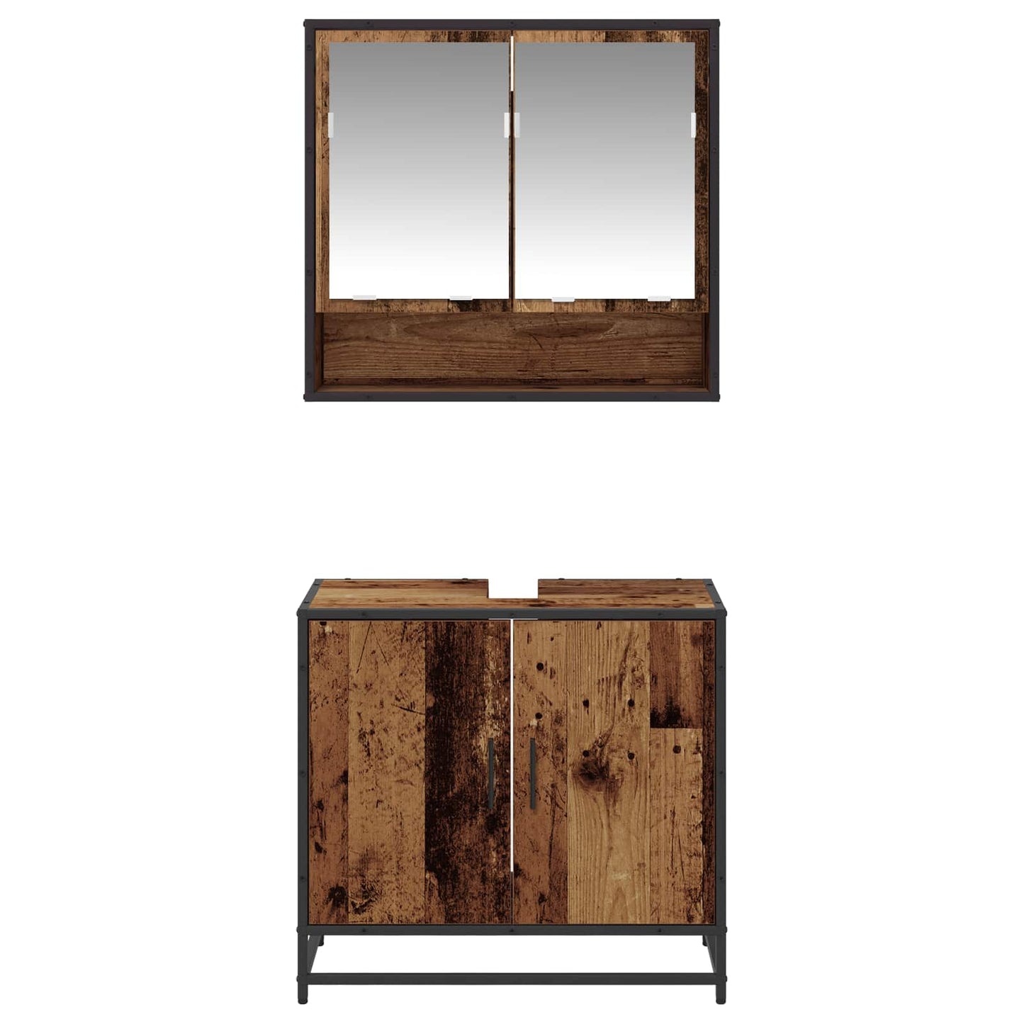 Bathroom Furniture Set with Door 2 pcs Old Wood Engineered Wood