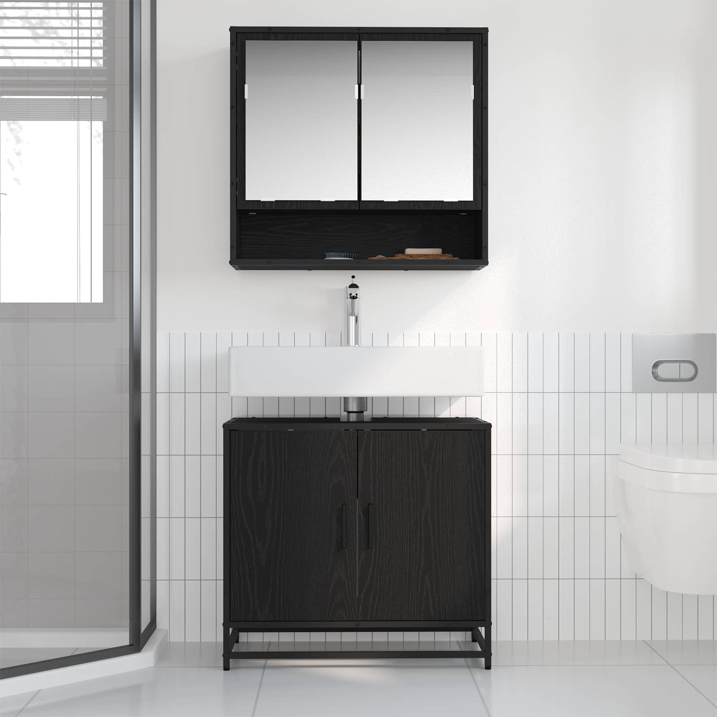 Bathroom Furniture Set 2 pcs Black Oak Engineered Wood