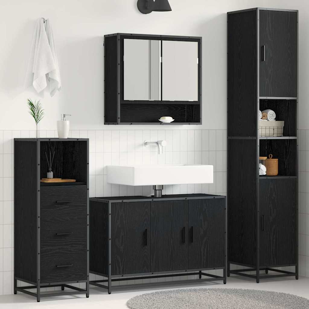 Bathroom Furniture Set 3 pcs Black Oak Engineered Wood