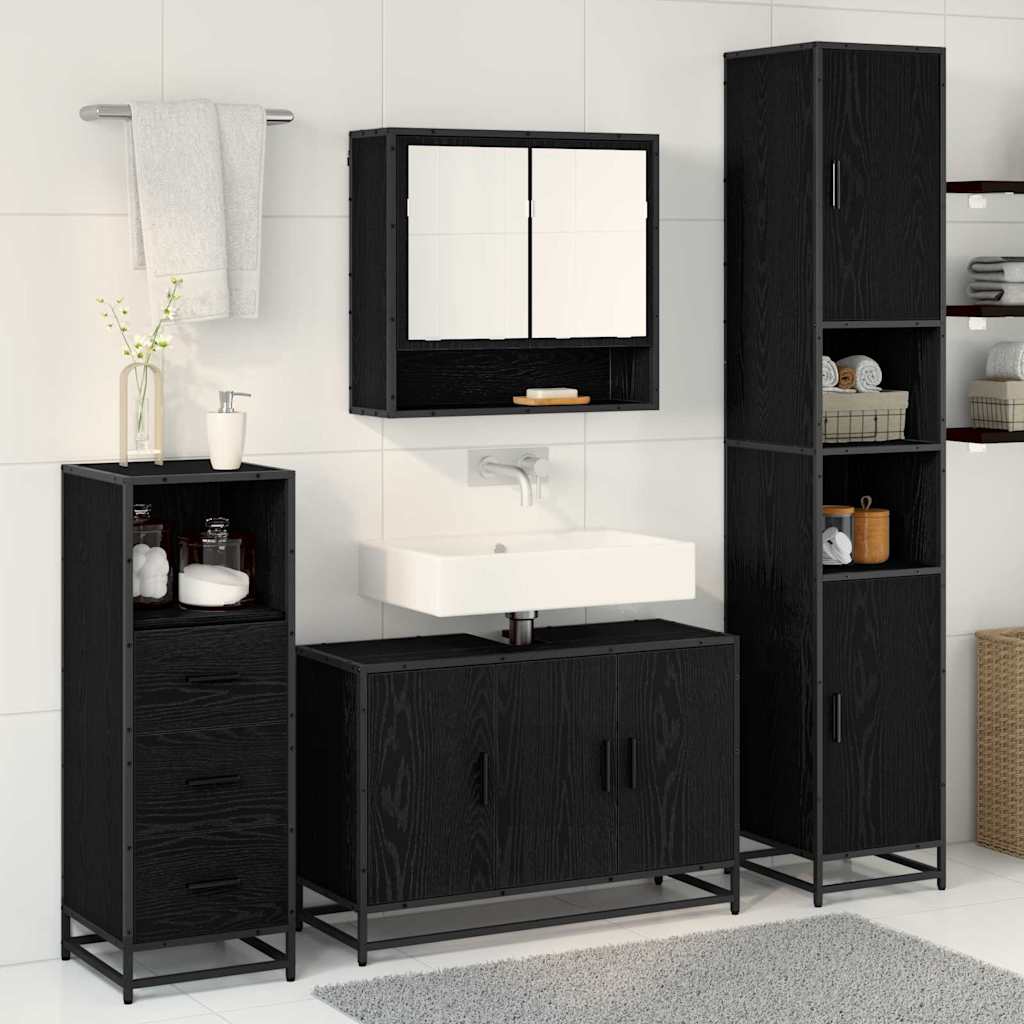 Bathroom Furniture Set 3 pcs Black Oak Engineered Wood