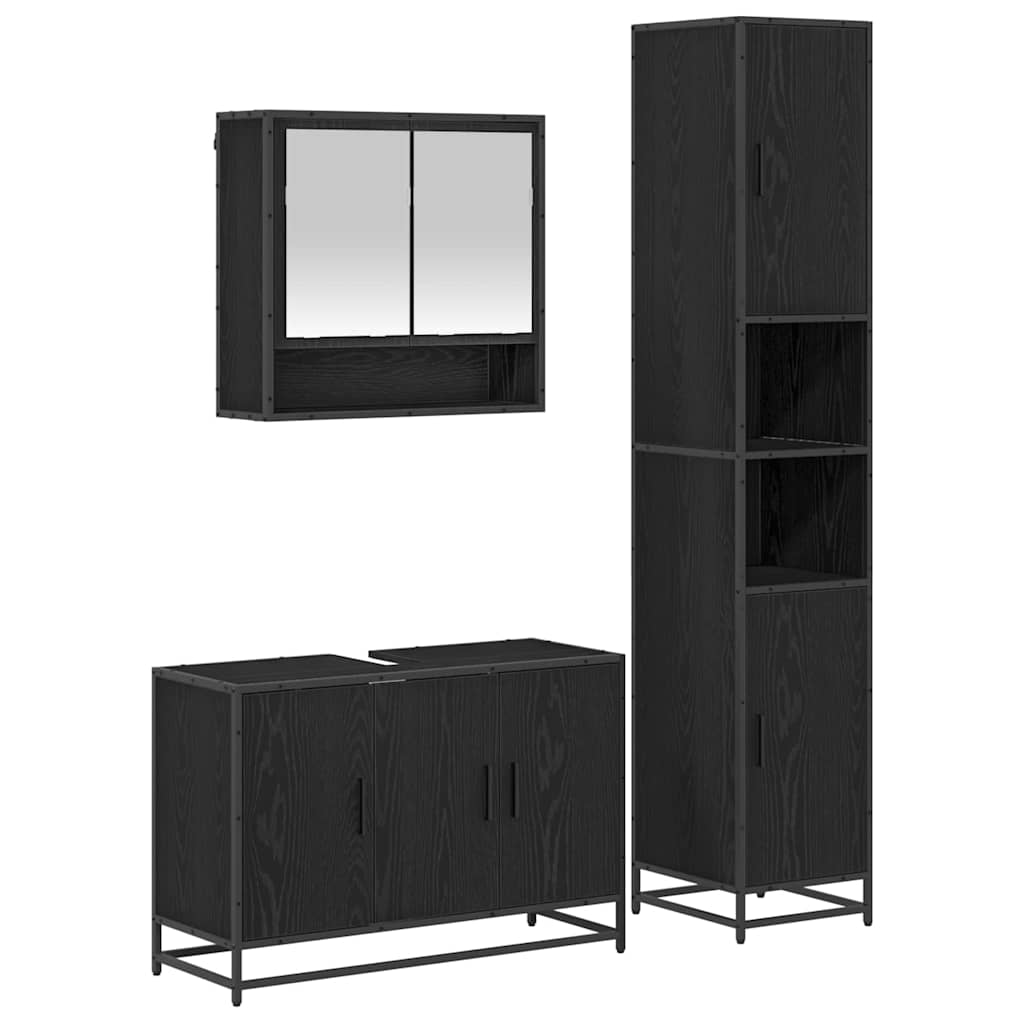 Bathroom Furniture Set 3 pcs Black Oak Engineered Wood