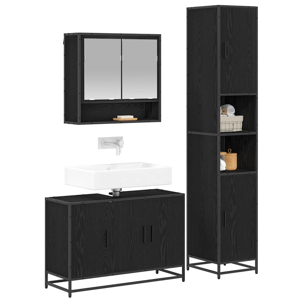 Bathroom Furniture Set 3 pcs Black Oak Engineered Wood