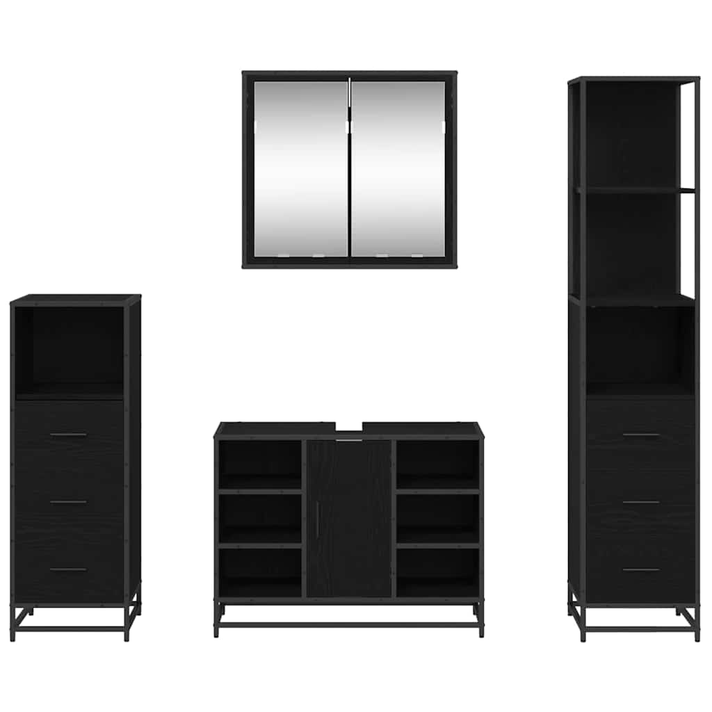 Bathroom Furniture Set 4 pcs Black Oak Engineered Wood