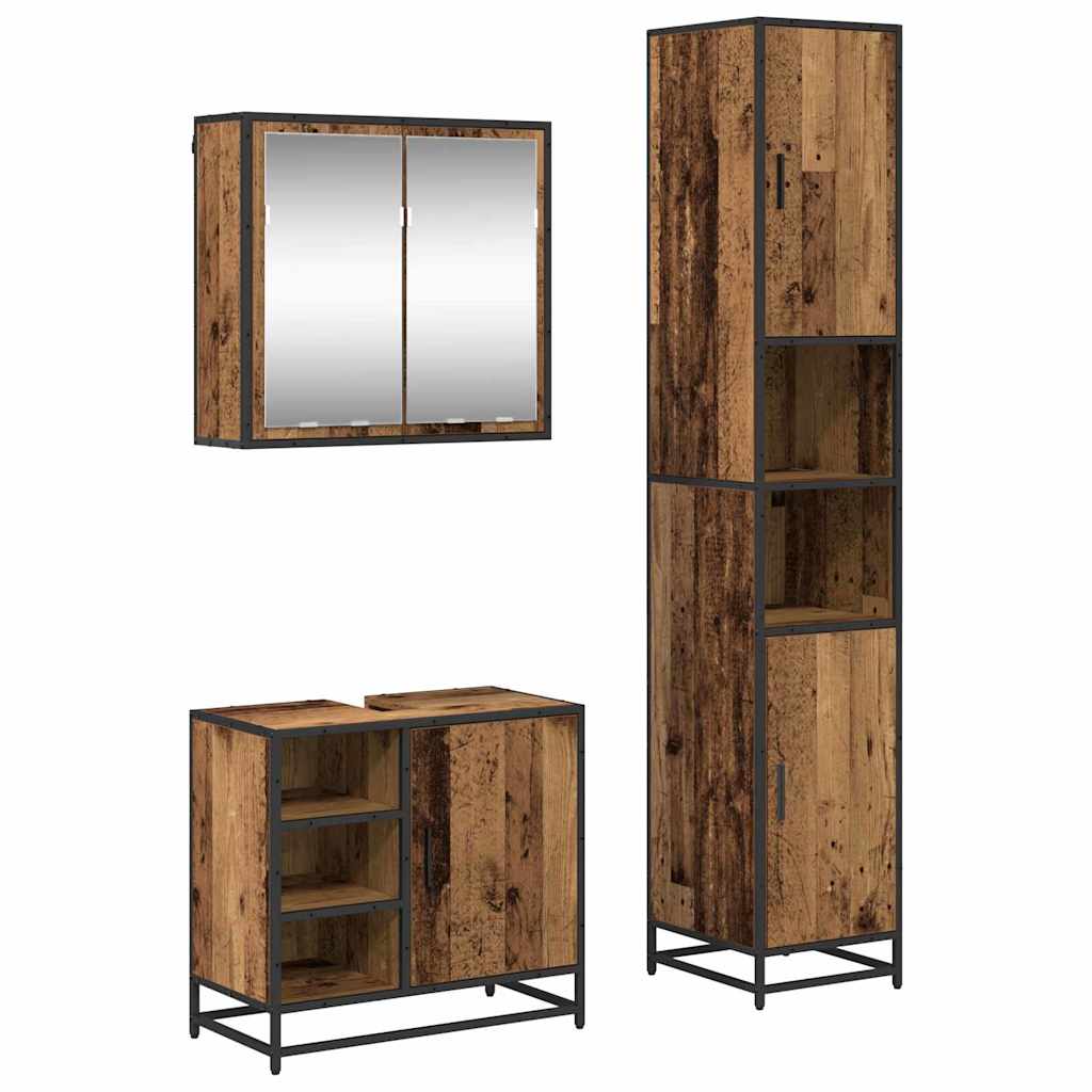 Bathroom Furniture Set with Door 3 pcs Old Wood Engineered Wood