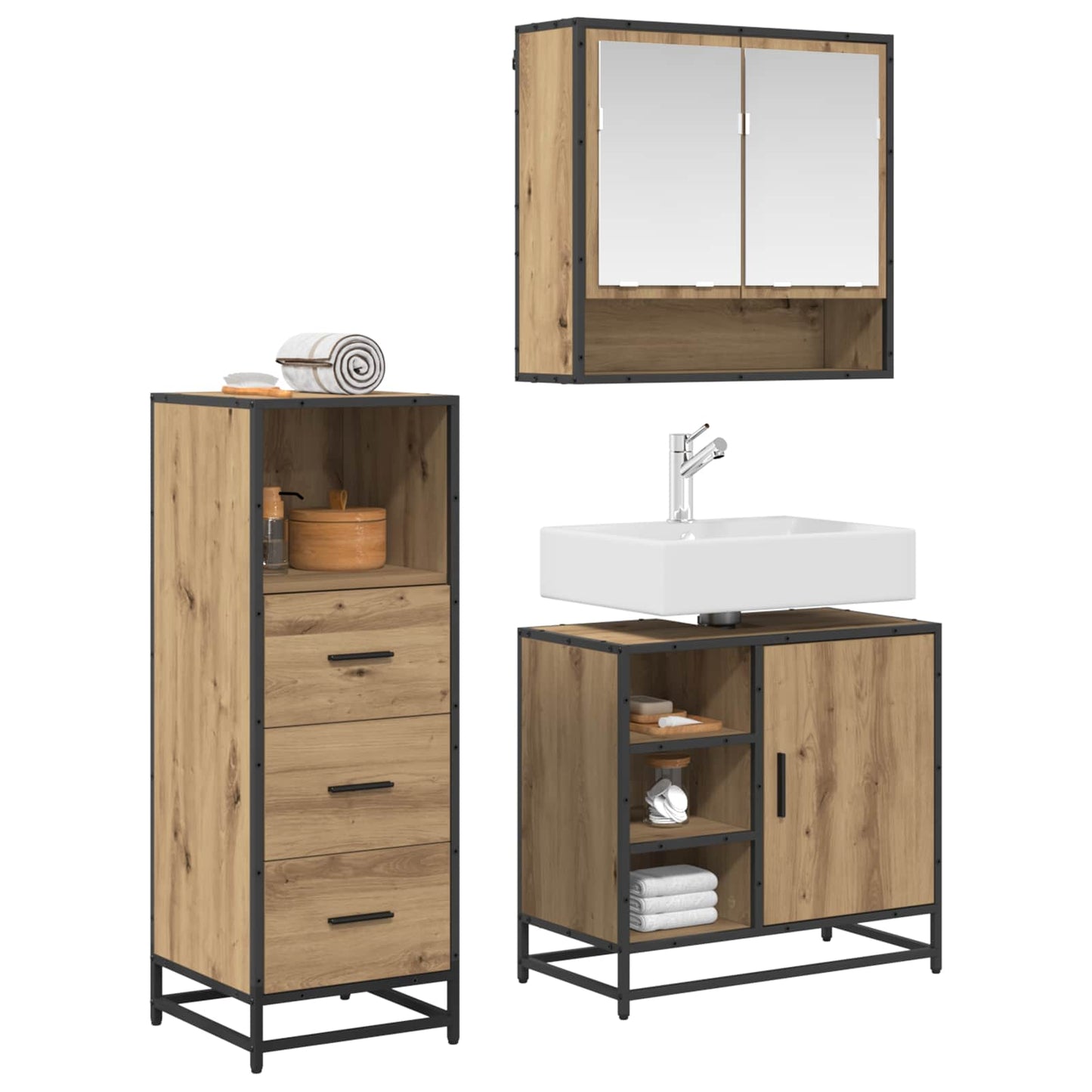 Bathroom Furniture Set 3 pcs Artisan Oak Engineered Wood