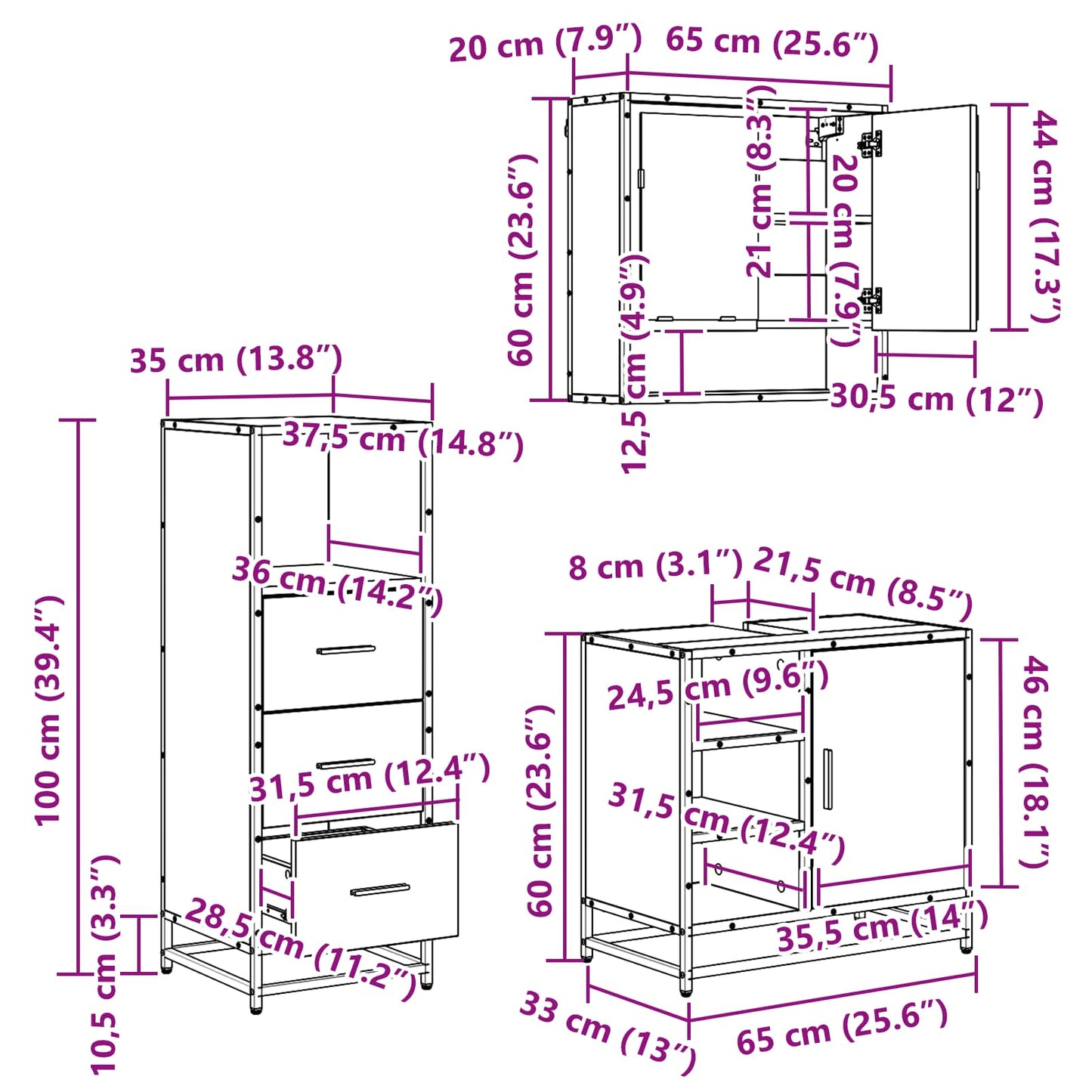 Bathroom Furniture Set 3 pcs Artisan Oak Engineered Wood