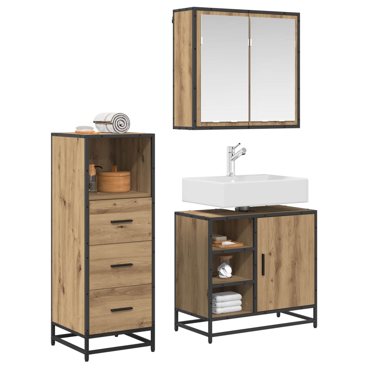 Bathroom Furniture Set 3 pcs Artisan Oak Engineered Wood