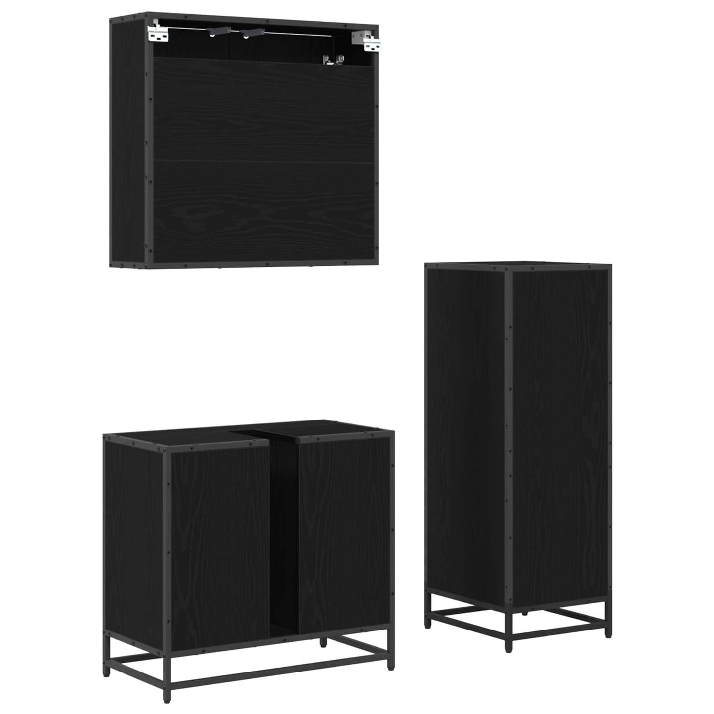 Bathroom Furniture Set 3 pcs Black Oak Engineered Wood