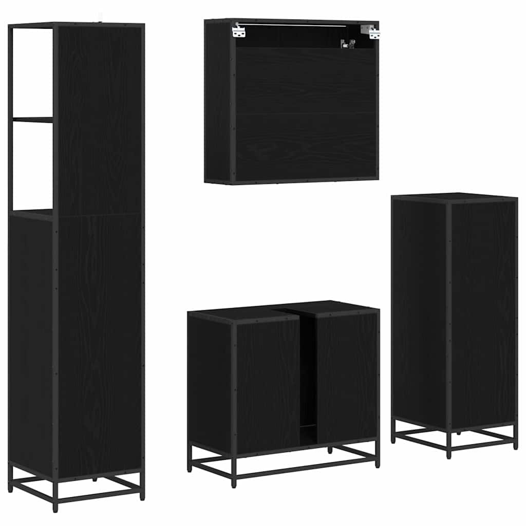 Bathroom Furniture Set 4 pcs Black Oak Engineered Wood
