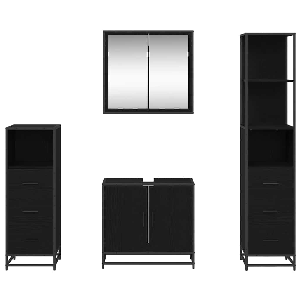 Bathroom Furniture Set 4 pcs Black Oak Engineered Wood