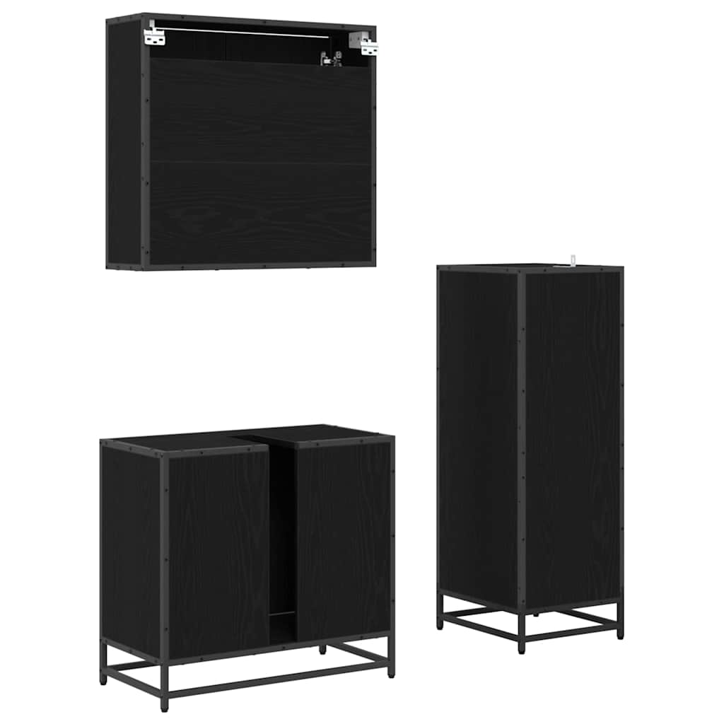 Bathroom Furniture Set 3 pcs Black Oak Engineered Wood