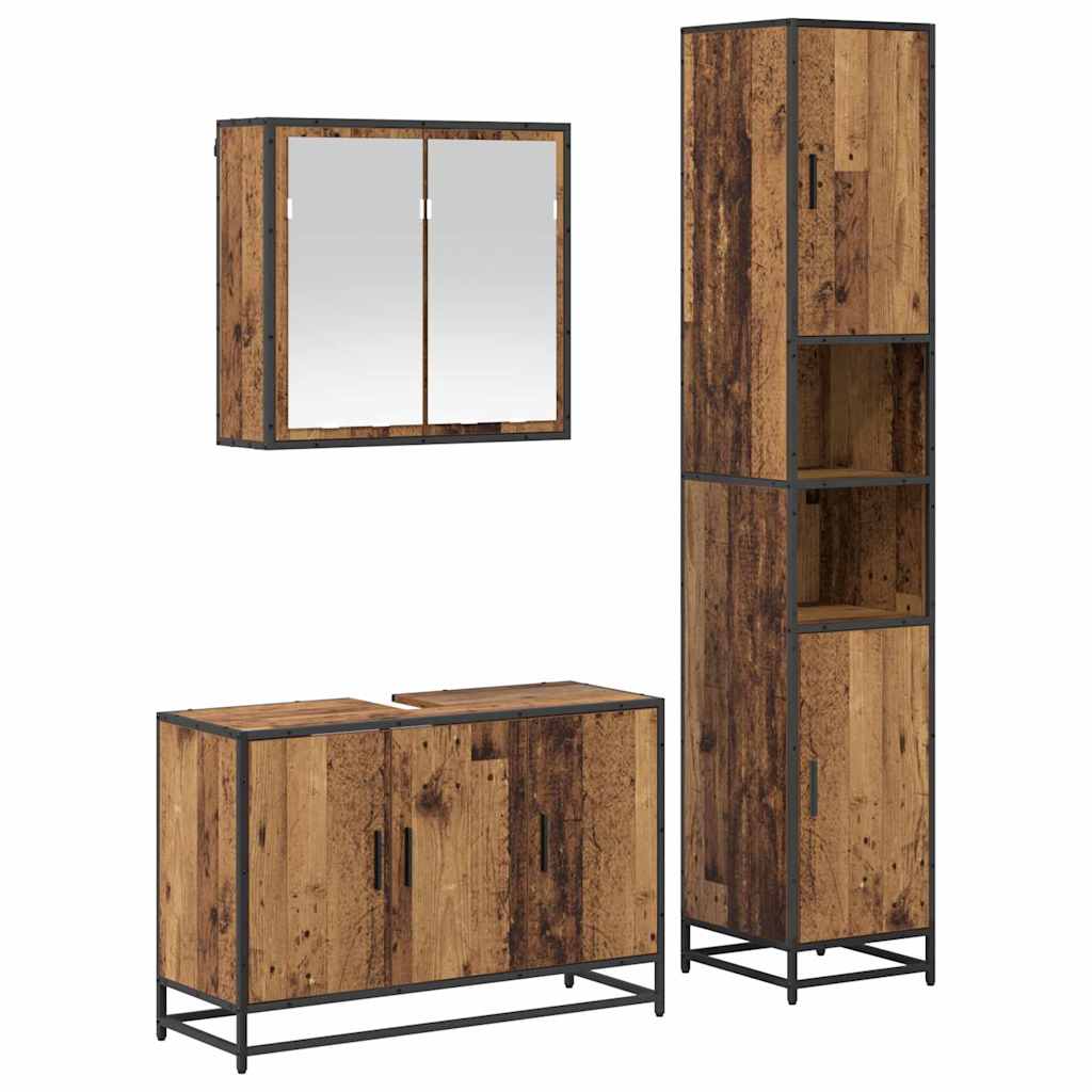 Bathroom Furniture Set with Door 3 pcs Old Wood Engineered Wood