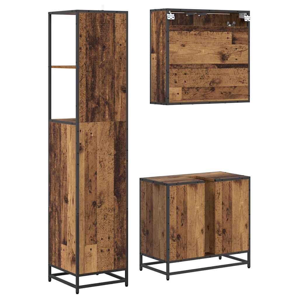 Bathroom Furniture Set with Door 3 pcs Old Wood Engineered Wood